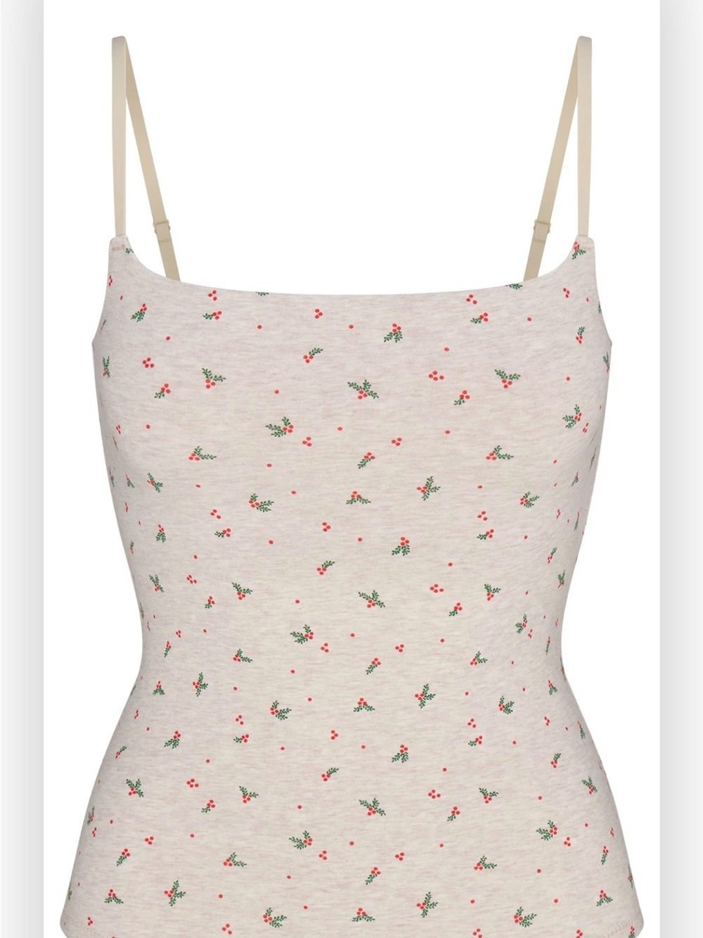 SKIMS Floral Print Slim Cami in Cream with Red & Green Accents